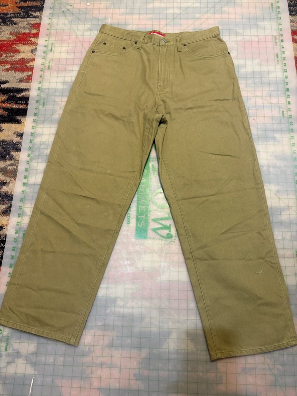 Supreme Olive Twill Pants with Red Logo Tag - Picture 3 of 5